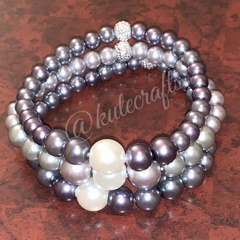 3 STACK GREY & SILVER HANDMADE BRACELET